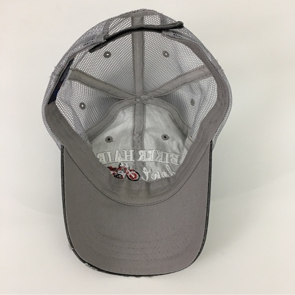 Biker Hair Don’t Care Distressed Embroidered Baseball Biker Cap - Picture 7 of 8